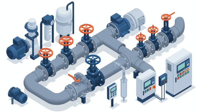 Industrial piping system with valves gauges meters and control panels showcasing complex process infrastructure.