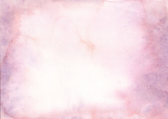 Obraz premium Hand Painted Pastel pink and purple tone watercolor background with elegant paper texture vignette