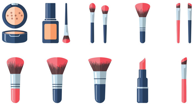 Makeup Brushes And Cosmetics Flat Vector Illustration On White Background