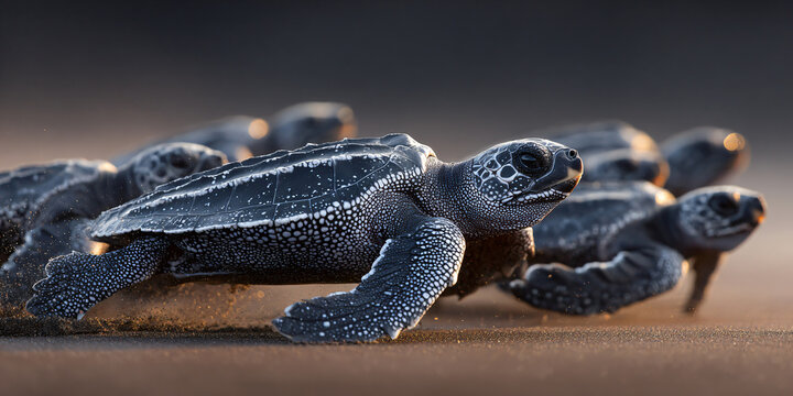 Baby Leatherback Turtles on Sandy Beach