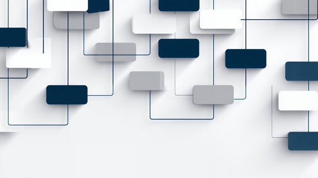 3D Abstract Flowchart Organization Diagram with Connected Rounded Rectangles for Process Management and Mind Mapping