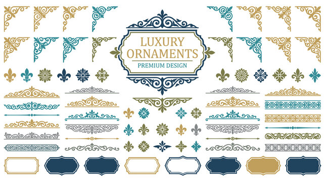 Collection of luxury ornaments, frames, borders, corners set.