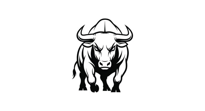 Black and white bull illustration head.
