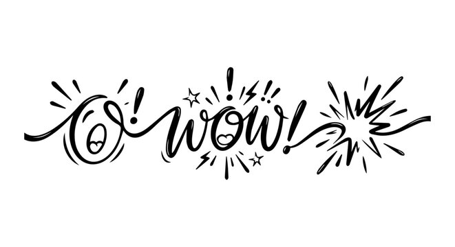 Handwritten "Wow" Text Vector, Expressive Typography, Celebration Graphic, Exclamation Mark Design