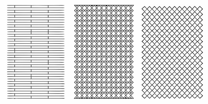 Geometric patterns with zigzag diamond and lattice designs on a white background