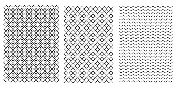 Zigzag diamond and wave patterns on a white background