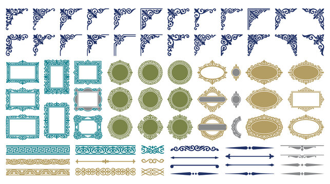 Set of vintage ornamental borders frames and corners.
