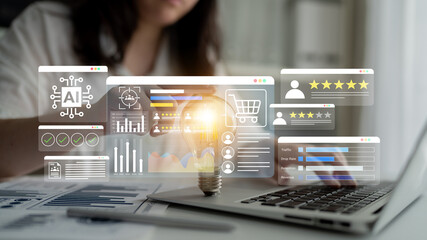 A modern office scene showcasing advanced technology concepts, highlighting artificial intelligence...