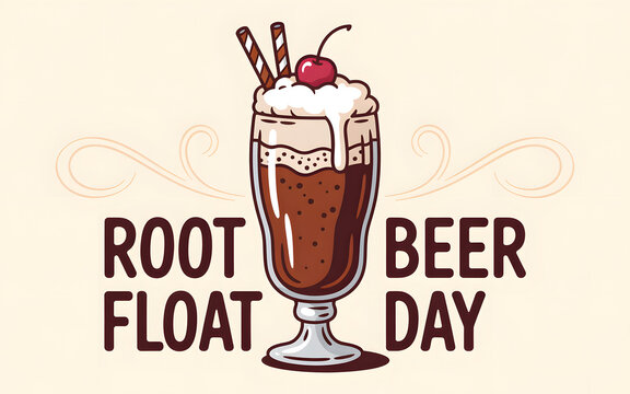 Vintage Root Beer Float Day Graphic With Cherry And Straws drink beverage