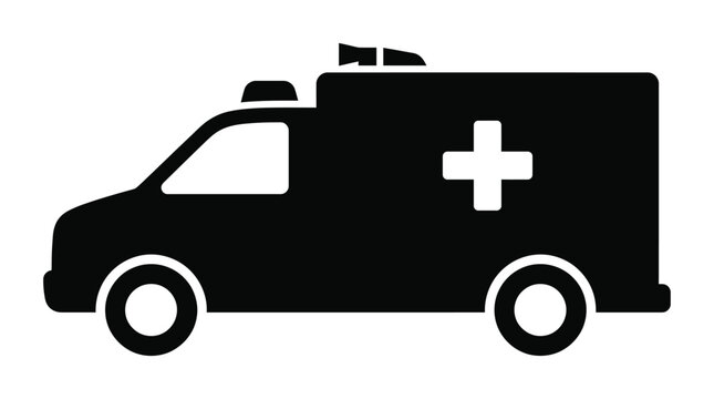 Emergency vehicle silhouette with a white cross emblem a flat black design silhouette