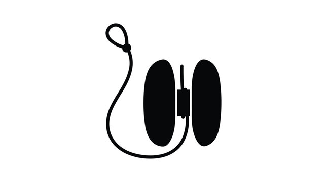A black silhouette of a classic yo yo with a looped string on a white background silhouette