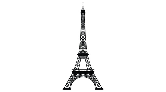 Detailed eiffel tower silhouette against a white background a striking architectural representation silhouette