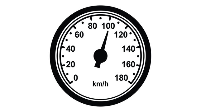 Speedometer gauge with black needle and kilometer per hour scale flat silhouette