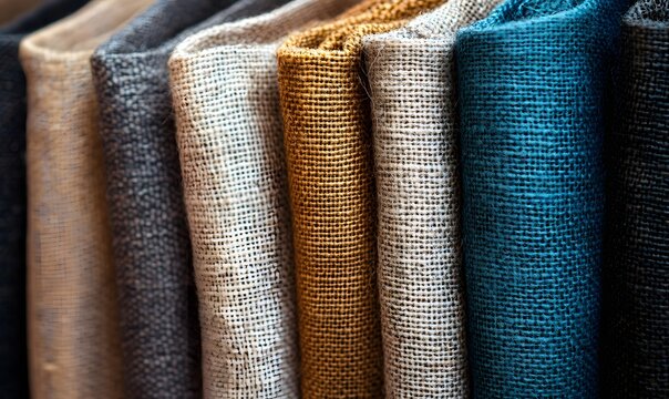 Close-up view showcases the rich texture of various tightly woven fabrics in a beautiful array of earthy and jewel tones.