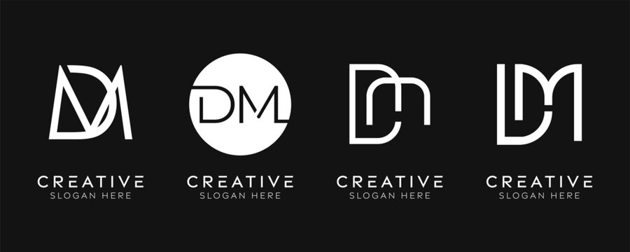 Set of initial huruf DM logo design templates. Modern isolated DM abstract designs.