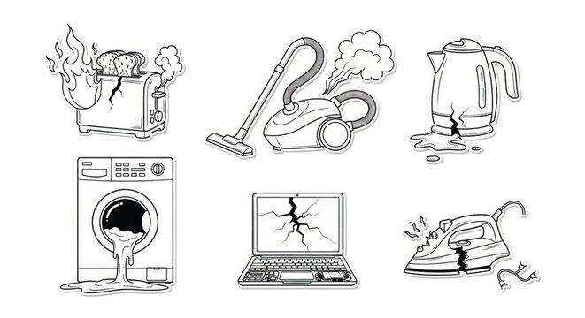 Broken household appliances in trouble.