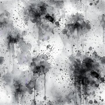 Seamless ink-wash yokai ghost pattern with black watercolor drips