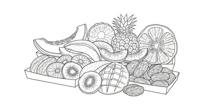 Variety of fresh fruit on tray.