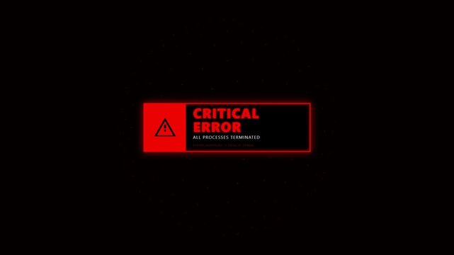 Digital Critical Error Warning Interface with Glitch Animation and Terminated Process Message