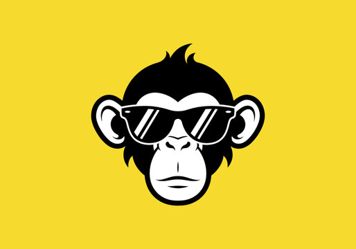 Cool monkey wearing stylish sunglasses, a fun graphic illustration with a bold design.