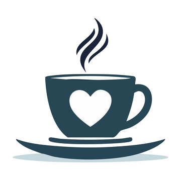 Flat design coffee cup with heart symbol and steam