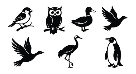 Naklejka premium Bird Silhouettes On White Background Vector Illustration Collection