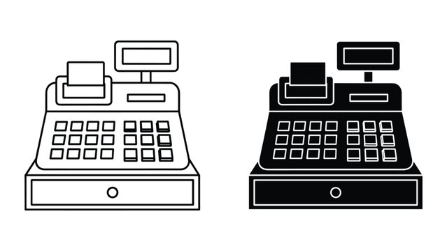 Vector illustration of two cash registers in black and white on a white background