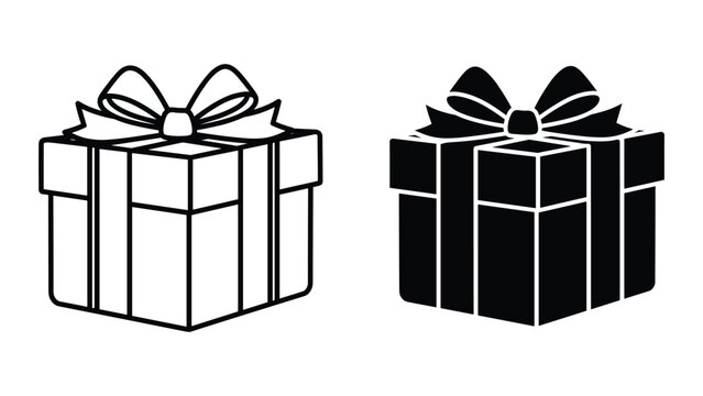Two gift boxes with bows in black and white on white background