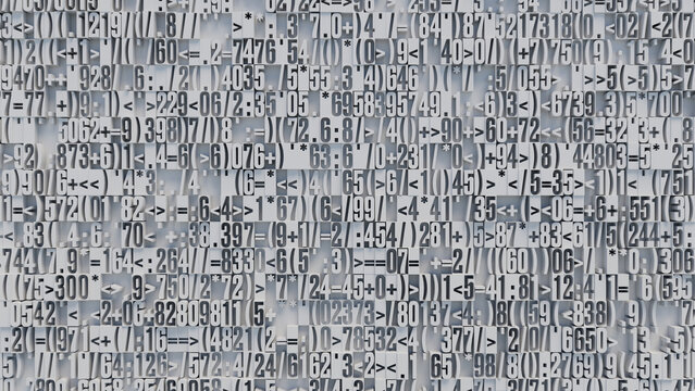 Abstract Dense Grid of Numbers and Symbols in Varied Sizes and Orientations on Neutral Background for Educational Resources and Data Analysis Visuals