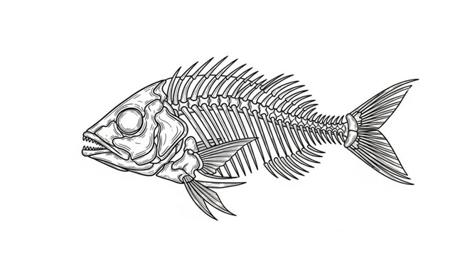 Fish skeleton side view illustration.