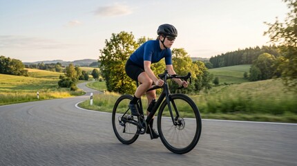 Fototapeta premium Solo Road Cyclist Training on Countryside Route in Summer