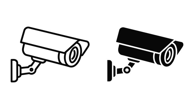 Two different security camera icons in black and white on a white background for surveillance concepts