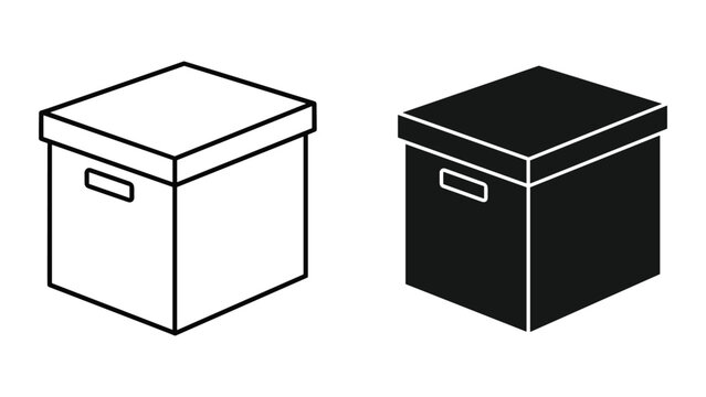 Two storage boxes in black and white on white background for organization and filing needs