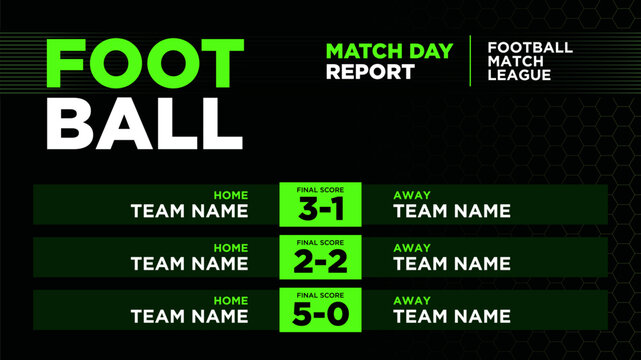 Football match day report with scores scoreboard overlay template
