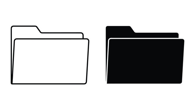 Two file folders in black and white isolated on white background for organization and storage concepts
