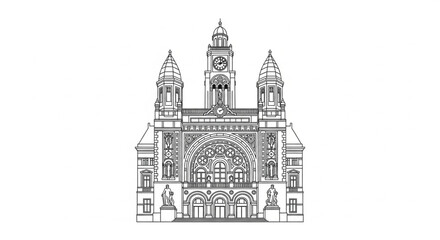 Fototapeta premium Front View of Historic Gothic Building.