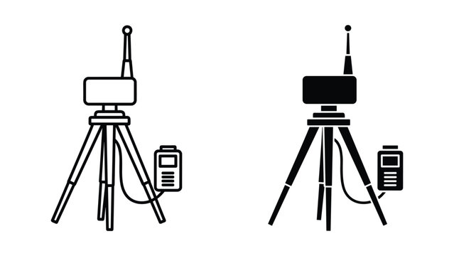 Vector illustration of two smartphone tripod stands with battery and antenna for mobile phone photography isolated on white background