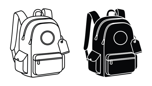 Vector illustration of two black and white backpacks with zippers and straps on a white background