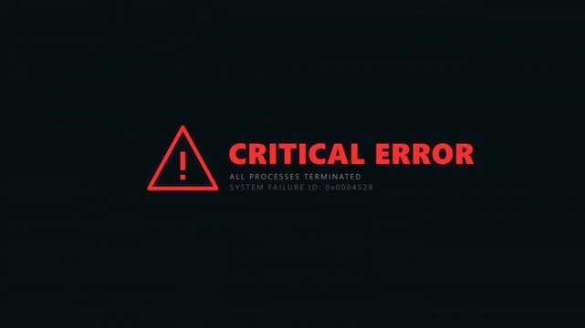 Digital Critical Error Warning Animation with System Failure Message and Red Alert Symbol