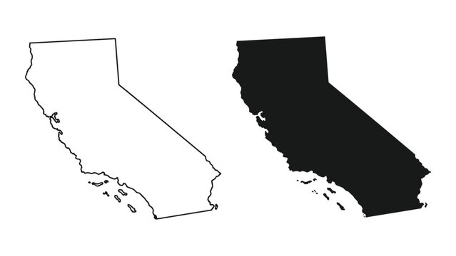 California state map in black and white on white background for design and geography purposes