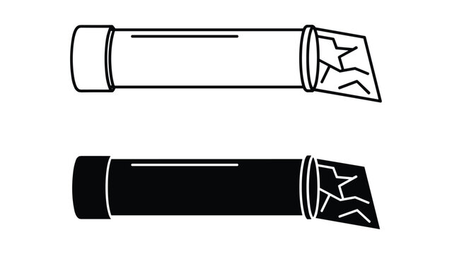 Black and white illustration of two lipstick tubes with cracked tips side by side on white background