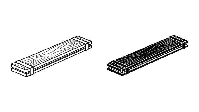 Detailed illustration of two wooden planks with metal straps on a white background