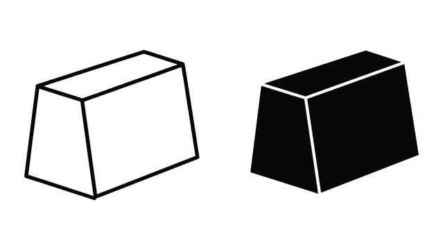 Two 3d trapezoidal prisms with black outline and fill on white background