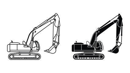 Vector illustration of excavator machines in black and white on white background © SHAHRIYAR RASEL