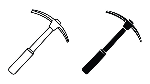 Two pickaxes in black and white on white background for mining or construction