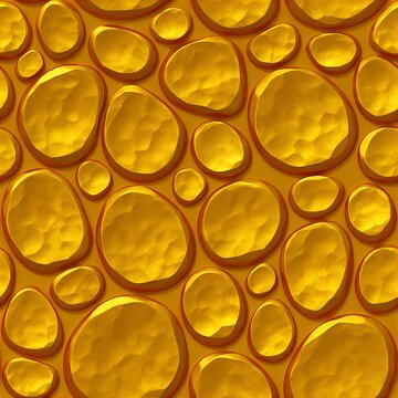 Seamless pattern of golden textured blobs in a mosaic style
