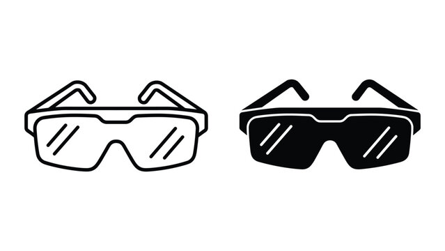 Vector illustration of safety goggles and sunglasses in black and white