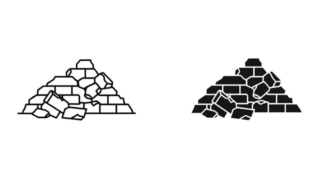 Two piles of bricks in black and white on white background