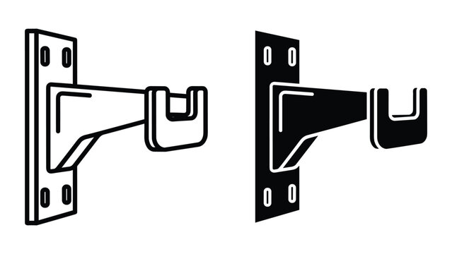 Vector illustration of two wall mount brackets in black and white on a white background