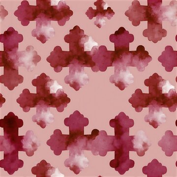 Ink wash khachkar seamless pattern in burgundy and dusty pink